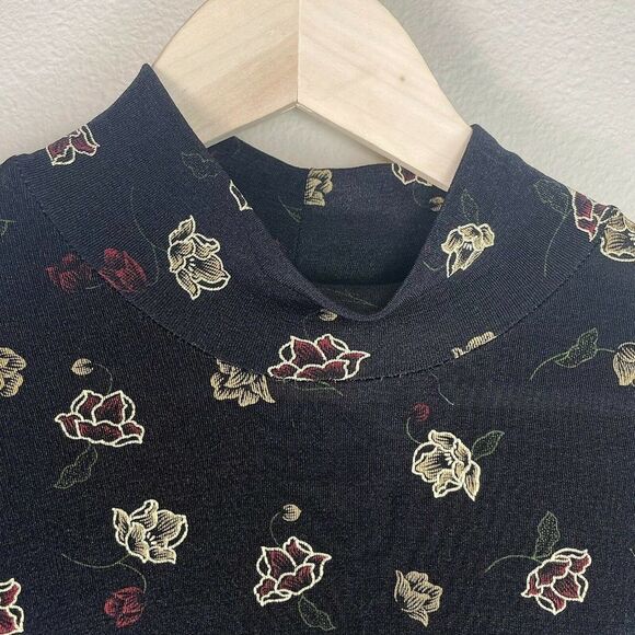 vintage Frazier Lawrence woman black gold red rose flower short sleeved blouse - Picture 3 of 6